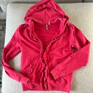 Pink Ruffled Hoodie cardigan with zipper and pockets
